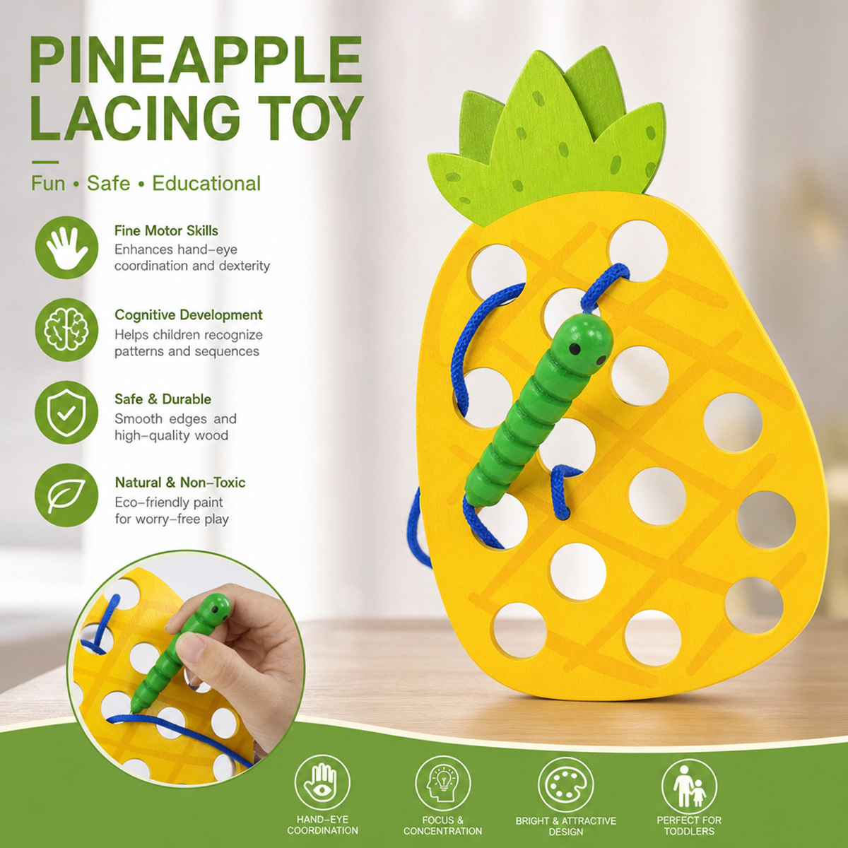 Woodworking Kids Toys - Wooden Lacing Pineapple Threading Toys Puzzle