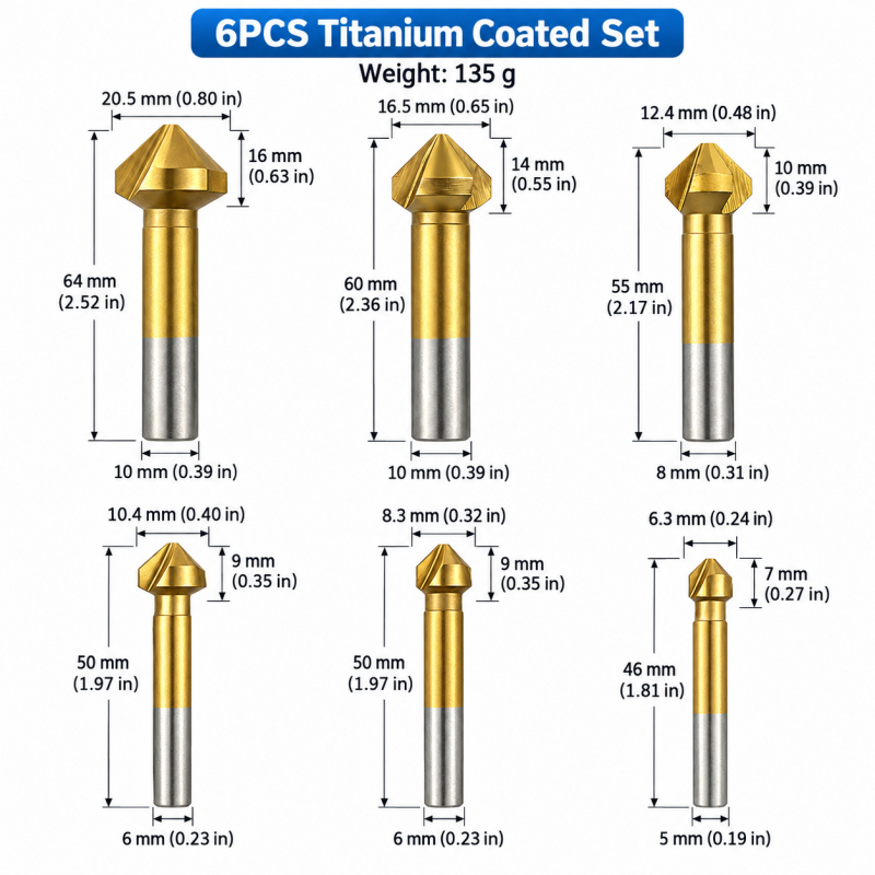 6Pcs 3-Flute Titanium Coated 9 - Woodworking Kit 评论和价格